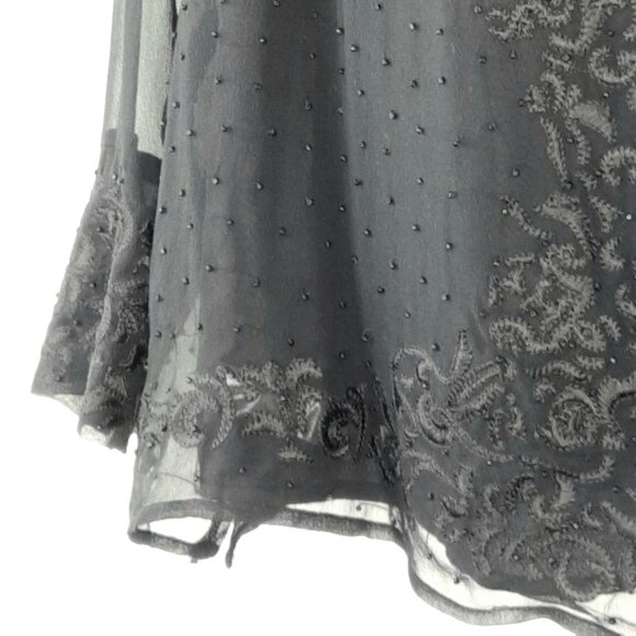 Vintage Ice Black Beaded Elegant Formal Sheer Long Sleeve Tunic Top - Picture 4 of 10